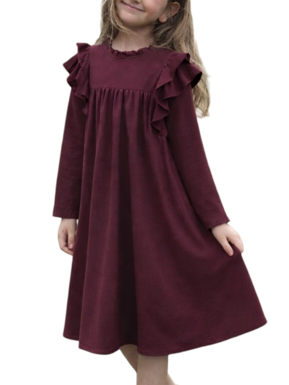 NWT Girls Ruffle Dress Long Sleeve Dress Tiered Swing Cotton Skater Party Dress